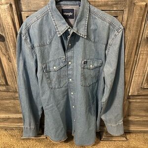 Wrangler Light Blue Denim Button-Up Shirt
